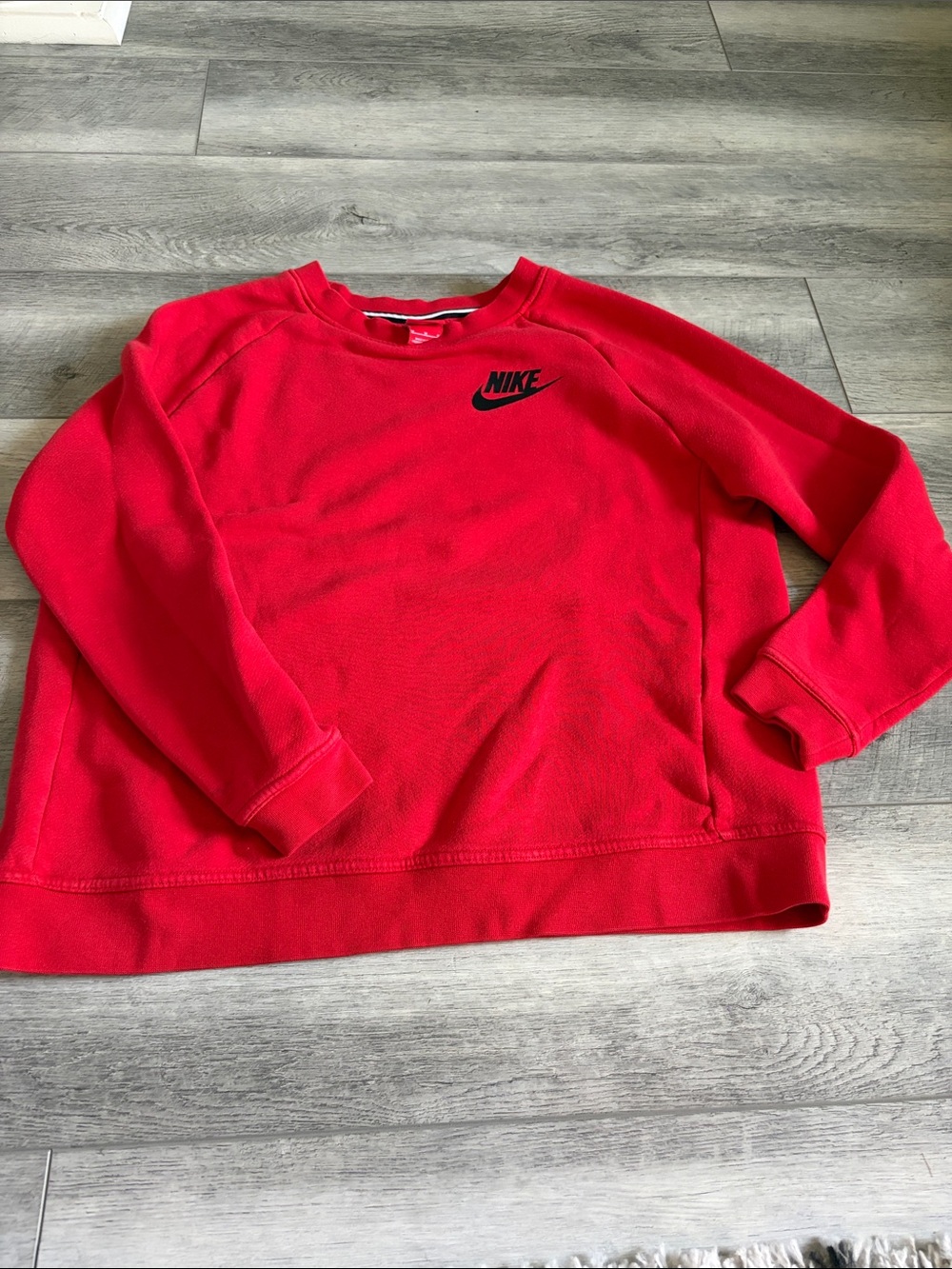 Vintage Nike Women's Red Crewneck Sweatshirt with Black Logo